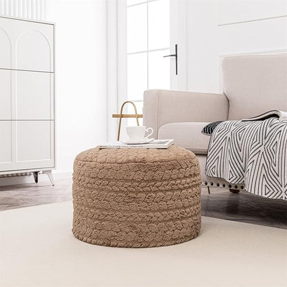 Round Pouf Ottoman 20 x 20 x 14 Inches Boho Poof Home Decor Floor Pouffe Ottoman Foot Rest for Couch Sofa Bean Bag Chairs Living Room Bedroom (Tan)