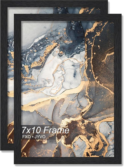 Engineered Wood 7x10 Picture Frame Set of 2, Black Frame for 7 x 10 Inch Picture Poster Photo, Light Weight 7 by 10 Frame with Wood-grain for Wall - 2 Pack/Black/7"x10"