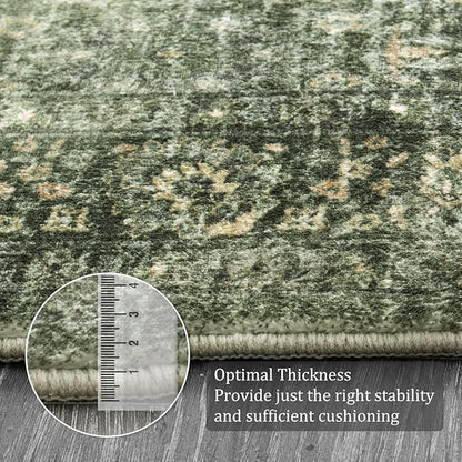 Morebes Vintage Living Room Rugs 6x9,Washable Green Area Rug Non Slip,Distressed Soft Floral Dorm Rug Boho Mat,Large Indoor Accent Floor Carpet for Nursery Kitchen Coffee Table Dining