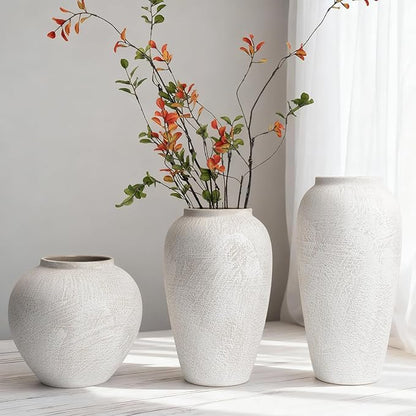Large Ceramic Rustic Vase, 7.9 inch Minimalist Decorative Farmhouse Tall Vase for Home Decor, Living Room, Shelf Decor, Enterway, Wedding, Table Decoration, White