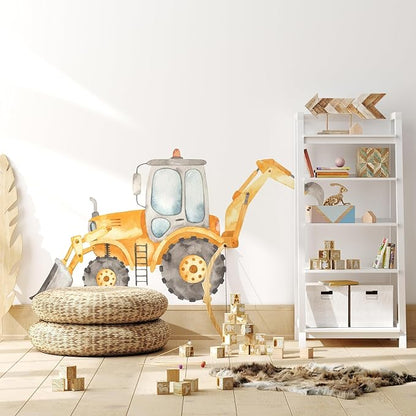 Construction Tractor Backhoe Loader Wall Decal for Boys Room, Construction Eqipment Peel Stick Removable Fabric Wall Sticker, Nursery or Playroom Decor, Repositionable (36 inch: 20" Tall x 36" Wide)