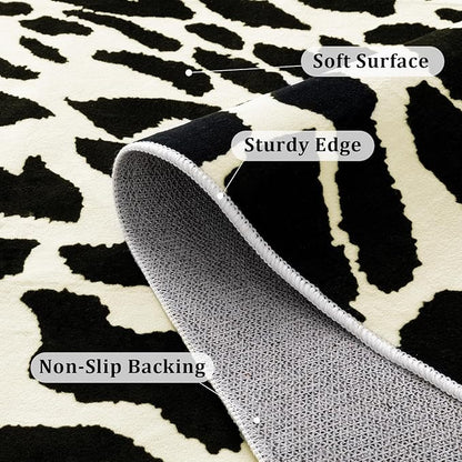 YIHOUSE Leopard Rug for Living Room, 5x7 Black and White Cute Cheetah Print Rug Modern Washable Ultra-Thin Animal Printed Rugs for Bedroom, Girls Boys Dorm Room Nursery Room, Playroom