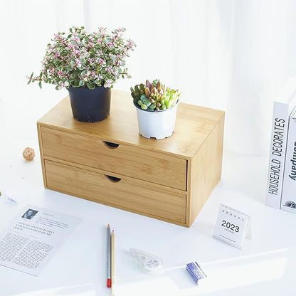 Bamboo Desk Organizer With Drawers Countertop Drawers 2 Drawers Counter Storage Box Corner Desk Organizer for Home Office No Assembly Required