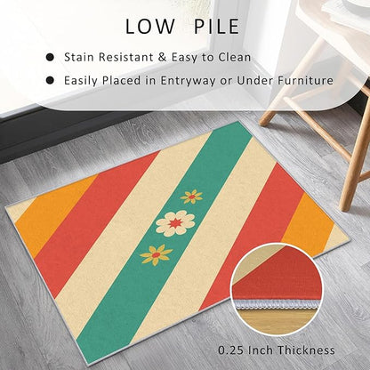 Mid Century Rug 5x8 Retro Abstract Geometric Pattern, Washable Living Room Bedroom Area Rugs, Mid Century Decor for Home, Soft Non Slip Indoor Carpet, Low Pile Design & G886