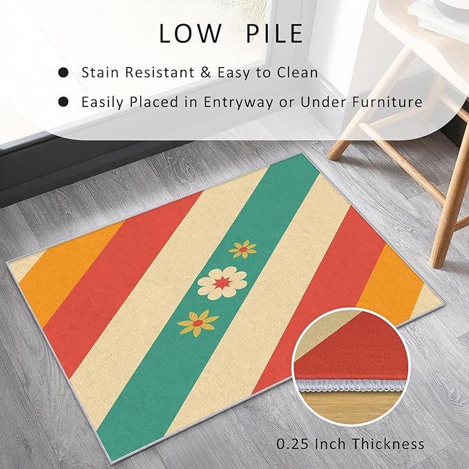 Mid Century Rug 4x5 Retro Abstract Geometric Pattern, Washable Living Room Bedroom Area Rugs, Mid Century Decor for Home, Soft Non Slip Indoor Carpet, Low Pile Design & G883