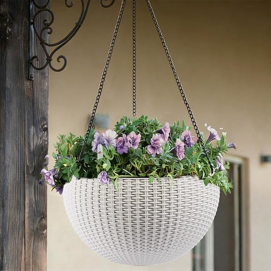 13.5 inch 2Pack Large Hanging Planters for Outdoor/Indoor Plants, Self Watering Hanging Pot with Water Level Indicato, Drainage Holes and Chain for Garden Porch, White