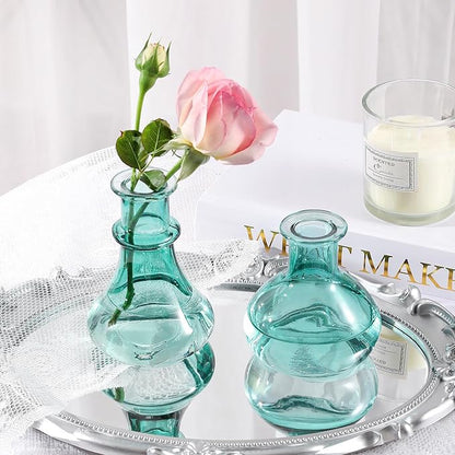 Blue Gradient Glass Bud Vase, 10Pcs/Set Modern Decorative Small Mini Flowers Vases, Minimalist Aesthetic Home Decor Vintage Wedding Table Centerpieces for Single Flower Rose