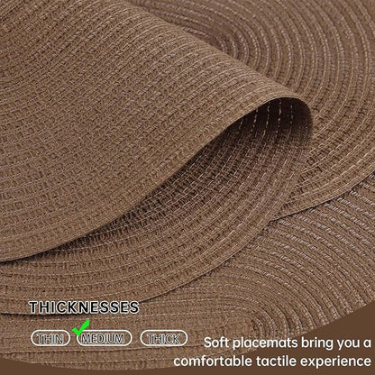 Noctiflorous Oval Braided Placemats Set of 8 Woven 12x18 Inch Non Slip Washable Heat Resistant Place Mats Round Tablemats for Dining Kitchen Party Daily Table Decor Dinner Mats (Solid Brown, 8)