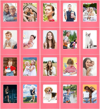 Epakh 20 Packs Magnetic Photo Picture Frame Cute Mini Table Photo Frame Holder 3 Inches Plastic Colorful Picture Display for Fridge Office (Pink)