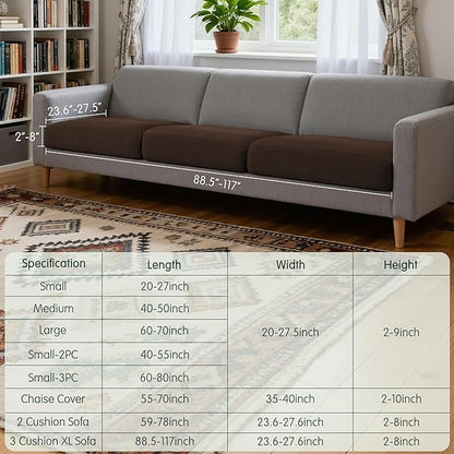 CHUN YI 3 Piece Couch Cushion Covers for XL-Sofa Seat Slipcovers Suitable with Spandex Jacquard Washable Fabric (3 Piece XL-Sofa Cushion Covers, Chocolate)