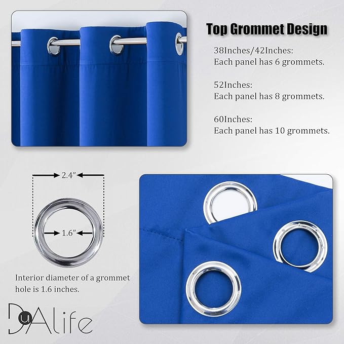 DUALIFE Royal Blue Blackout Curtains 84 inch Length Solid Energy Efficient Room Darkening Bedroom Curtains Thermal Insulated Grommet Top 52 x 84 Inch