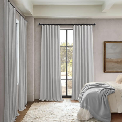 Light Grey Curtains 96 Inches Long for Living Room 2 Panels Back Tab Pocket Airy Flowy Lightweight Semi Sheer Linen Gray Curtains for Boys Bedroom Dining Country Chic Decoration 52x96 Inch Length 8 FT