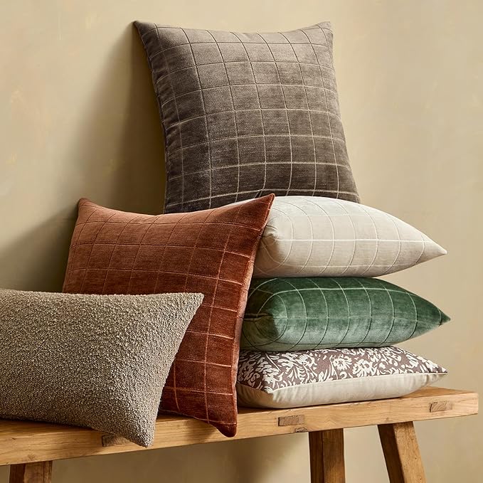MIULEE Decorative Chenille Check Throw Pillow Covers Vintage Plaid Couch Pillows 20x20 Inch Set of 2 Neutral Boho Farmhouse Cushion Covers Modern Home Decor for Sofa Bed Living Room Burnt Orange