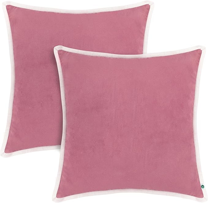 FINGERCRAFT Decorative Throw Pillow Cover Pack of 2 Soft Velvet Cushion Cover, Sofa and Bedroom Pillow Case 18" x 18" Pink