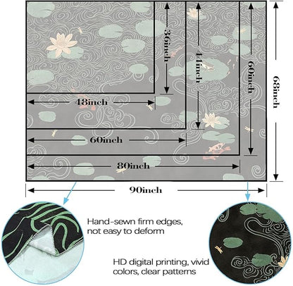 Lifeella Japanese Tapestry, Koi Pond Tapestry, Abstract Lotus Lily Wall Hanging, Zen Nature Aesthetic Art Wall Decor for Bedroom Living Room Dorm, Black 36x48 inches