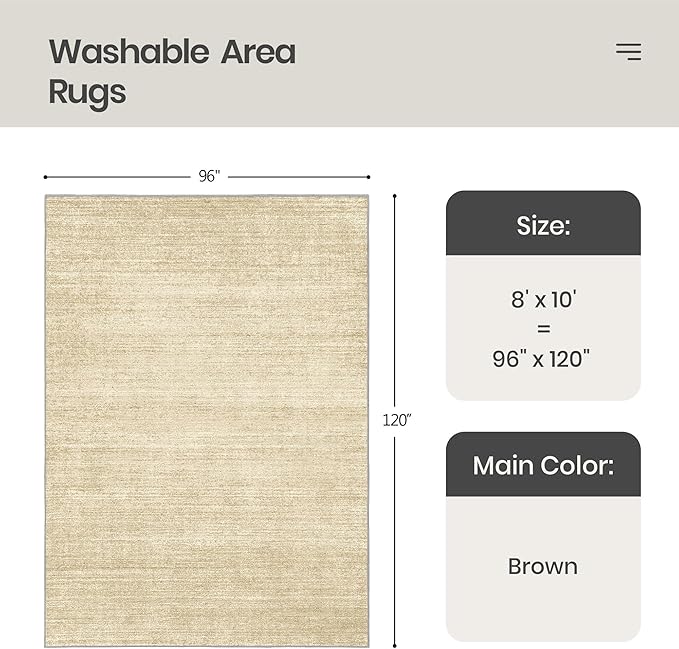 Valenrug Washable Rug 8x10 - Stain Resistant 8x10 Area Rugs for Living Room, Non Slip Backing Printed Rugs for Bedroom, Folable Machine Washable Area Rug (8'x10', Brown)