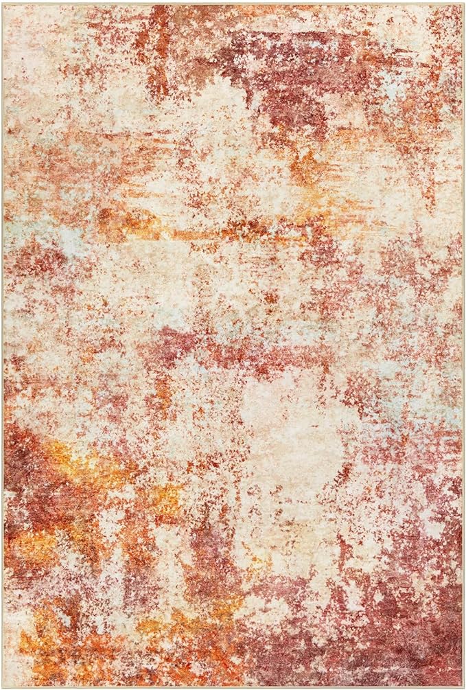 Area Rug Living Room Rugs - 8x10 Washable Modern Neutral Abstract Rugs Soft Low Pile No Slip Stain Resistant Rug Indoor Large Carpet for Bedroom Dining Room Nursery Room Home - Pink/Orange