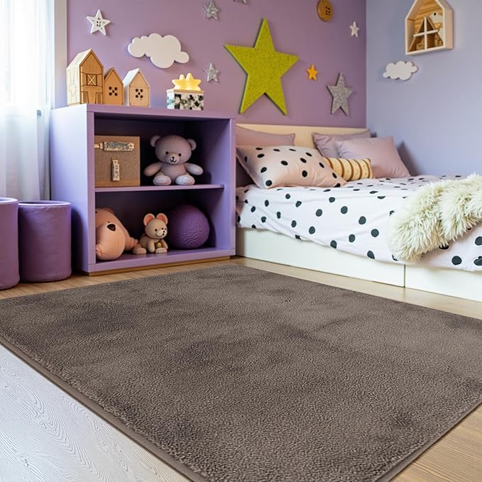 jinchan Solid Plush Area Rug 4x6 Performance Shaggy Washable Rug Indoor Soft Modern Faux Wool Cozy Non Slip Carpet for Living Room Kids Room Bedroom Dining Room Nursery Brown