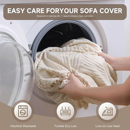 Couch Cushion Covers for Sectional and L Shaped Sofa, Stretch Soft Sofa Covers Washable Wear Resistant Slipcovers Furniture Protector Pet-Friendly (1PC Large Sofa Cover, Ivory)