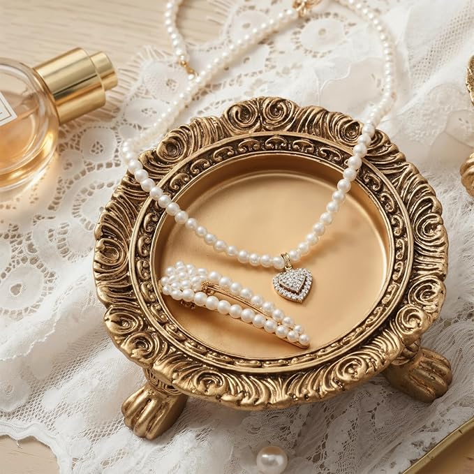 1 Pack Brass Color Candle Holder Pedestal Dish Stand Gold Vintage Tray Clawfoot Plate Decor for Jewelry Wax Ring Trinket