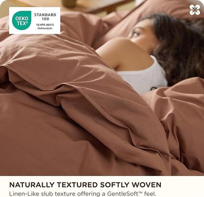 Bedsure Cotton Duvet Cover Full - Luxury Slub Weave 100% Cotton Duvet Cover with a Linen Like Textured, Easy Change Durable Bedding, Mocha Mousse, 80" x 90"