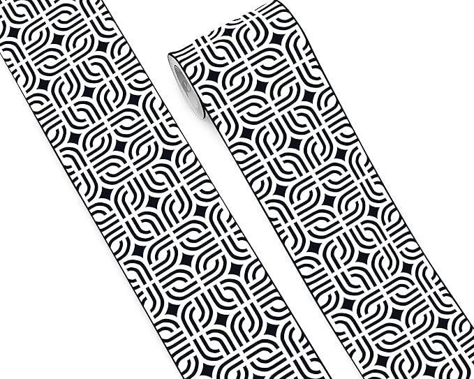 FLFK Wallpaper Border - Black and White Peel and Stick Wall Borders Decal Trim Geometric Pattern 6" x 240"