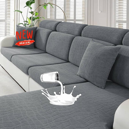 MAXIJIN Waterproof Couch Cushion Covers Stretch Sofa Seat Slipcovers Washable，Sectional Outdoor Cushion Covers with Elastic Bottom for Dogs Pets Kids (1 Pc Loveseat Cushion Cover, Light Gray)