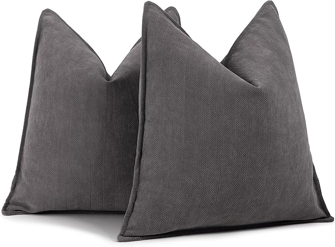 ZWJD Rustic Gray Pillow Covers 16x16 Set of 2 Chenille Throw Pillow Covers with Elegant Design Soft and Luxurious Decorative Throw Pillows for Couch, Bed, and Home Decor