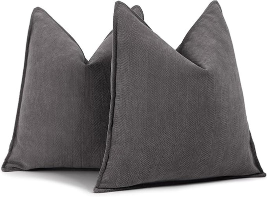 ZWJD Rustic Gray Pillow Covers 24x24 Set of 2 Chenille Throw Pillow Covers with Elegant Design Soft and Luxurious Decorative Throw Pillows for Couch, Bed, and Home Decor