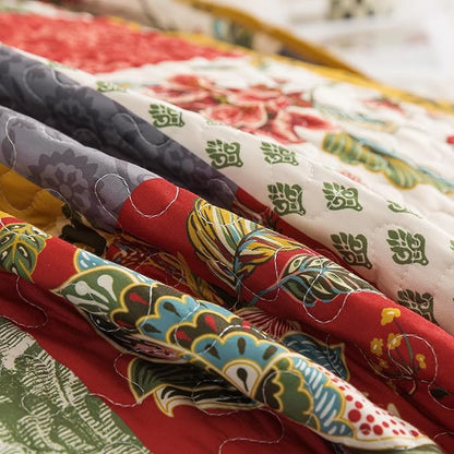 HoneiLife Queen Quilt Bedding Sets - Floral Quilt Bedding Sets 3-Piece 90x96, Microfiber Reversible Bedspreads Patchwork Coverlet Nostalgic Bedding Set All Season Quilts