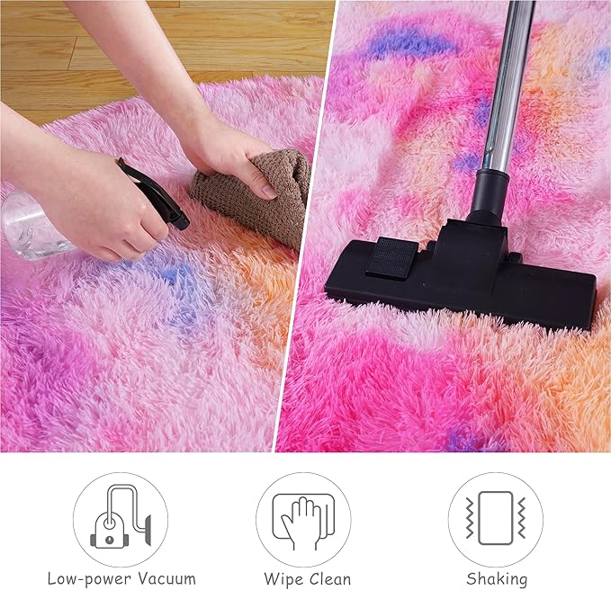 Round Fluffy Rugs 8Ft for Girls Bedroom, Dark Rainbow Shag Circle Kids Rug Non-Slip for Bedside Dorm Nursery Playroom, Soft Cute Area Rugs for Living Room Decor