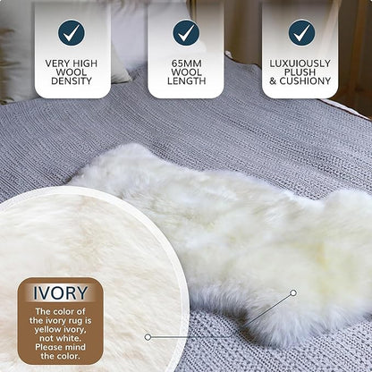 WaySoft New Zealand Sheepskin Area Rug – Genuine Fluffy Wool, Multiple Sizes, Bedroom or Living Room Decor(2ft x 3ft,Wolftip)