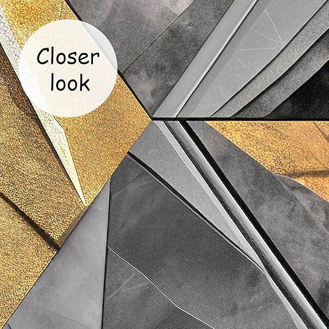 AFZEVEB-3D Geometric Wall Mural Gray and Gold Wallpaper for Bedroom 159"x107"(Not Peel and Stick)