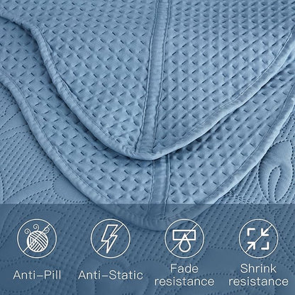 CHIXIN Bedspread Coverlet Set Queen Size - Lightweight Bedding Cover - Ultrasonic Quilting - 5 Piece Reversible Bedspread - Vintage Rose Pattern (Queen, Ashley Blue)