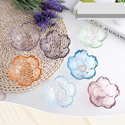 Cherry Blossom Glass Ring Holder Dish, Decorative Jewelry Trinket Rings Earrings Keys Storage Organizer Tray(Champagne)