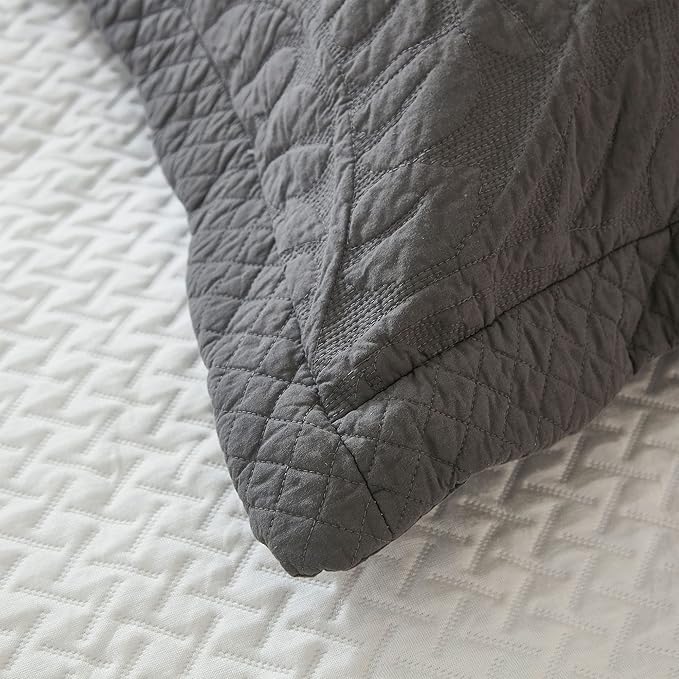 MarCielo 3-Piece 100% Cotton Oversized Bedspread Lightweight Quilt Coverlet Embroidery Farmhouse Bedding Set T0 (Dark Grey, Oversized Queen (100"x106"))