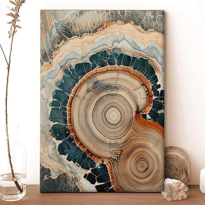 IBHJSART Framed Tree Ring Canvas Wall Art Vintage Colorful Wood Stump Painting Prints Modern Minimalist Pictures Neutral Nature Rustic Farmhouse Decor Living Room Bedroom Bathroom Office