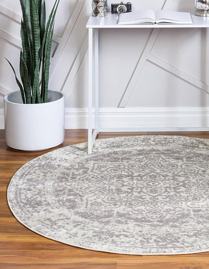 Rugs.com Arlington Collection Rug – 8 Ft Round White Medium-Pile Rug Perfect for Kitchens, Dining Rooms