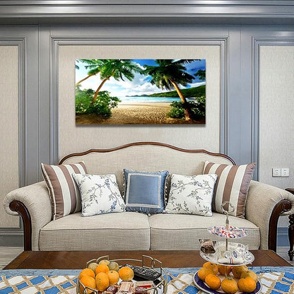 Wall Art Sea Beach Coconut Tree Landscape Picture Print Canvas Wall Art Modern Giclee Artwork Home Decor Stretched and Framed Ready to Hang,2cm Thick Frame, Waterproof Artwork.