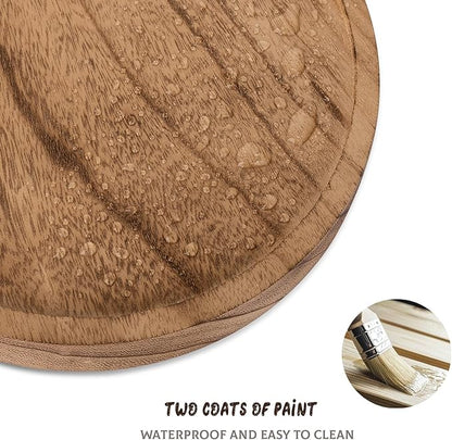 Round Decorative Tray Wood Bathroom Counter Organizer Farmhouse Kitchen Decor Wooden Riser for Soap Dish, Perfume, Candle, Sponge, 8" - Brown