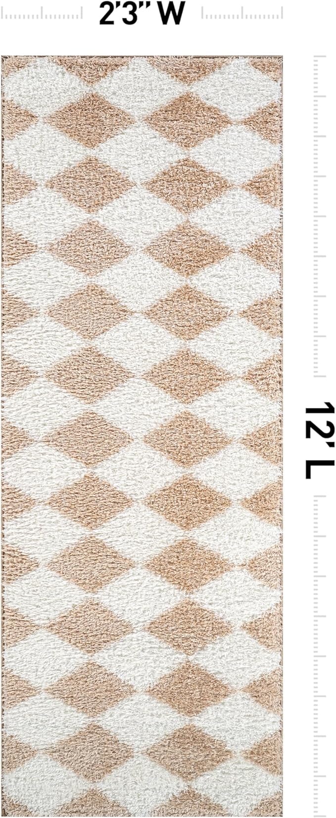 Rugshop Diamond Wave Shag Runner Rug Beige 2' 3" x 12' Great for Long Hallways, Open Entryways, or Galley Kitchens