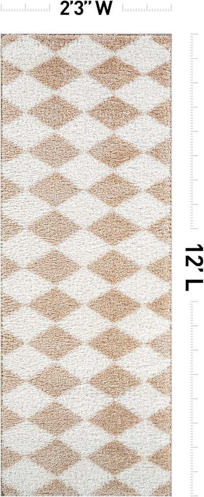 Rugshop Diamond Wave Shag Runner Rug Beige 2' 3" x 12' Great for Long Hallways, Open Entryways, or Galley Kitchens