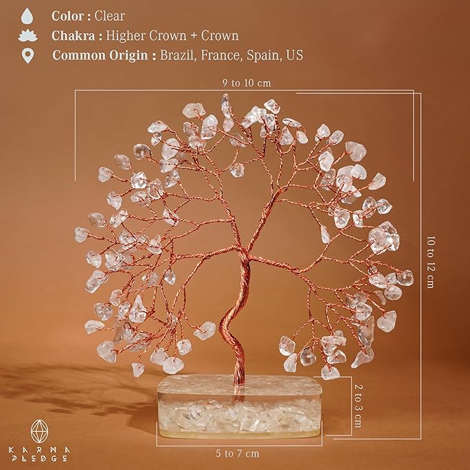 Clear Quartz Crystal Tree of Life Spiritual gifts for Women, 7 Chakra Reiki Healing Crystals for Positive Energy & Good Luck, Money Bonsai Trees, Handmade Feng Shui Home and Office Decoration
