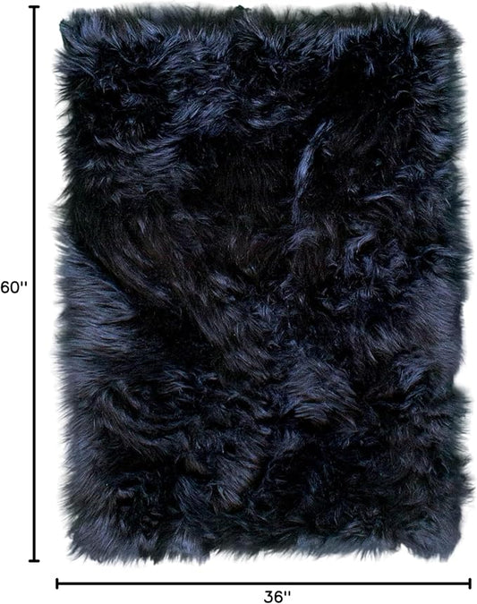 Super Area Rugs Ultra Soft & Fluffy Faux Sheepskin Rug, Black 3 x 5 Feet Carpet for Bedroom Living Room