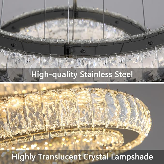 LED Ring Chandelier Modern Pendant Lights for Kitchen Island Dining Room Remote Dimmable Hanging Light Entryway Bedroom Crystal Lighting Black Chandeliers