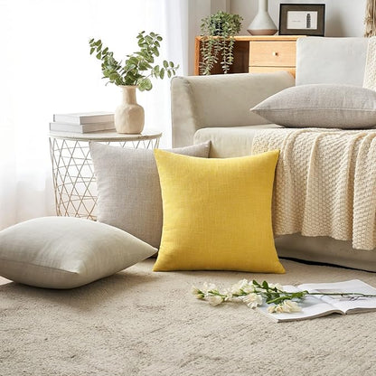 MIULEE Pack of 2 Decorative Linen Burlap Textured Pillow Covers Farmhouse Boho Accent Pillowcases Spring Home Decor for Couch Sofa Bedroom Living Room 18x18 Inch Yellow
