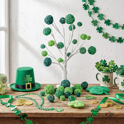 Patelai 36 Pcs Wicker Rattan Balls Decorative Balls for Vase Centerpiece Bowls Orbs Filler for Home Decor,4 Sizes (Dark Green, Grass Green, Fluorescent Green,2.4'',2'',1.6'',1.2'')