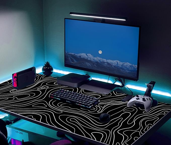 Black Topographic Mouse Pad XXXL - Giant Full Desk Gaming Mat, Huge Keyboard Pad for Ultimate Battlestation & Room Setup