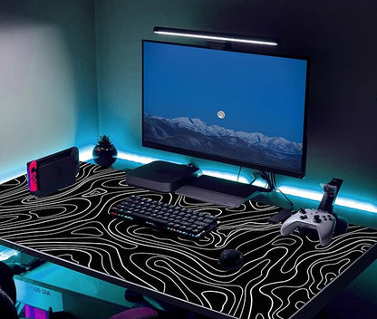 Black Topographic Mouse Pad XXXL - Giant Full Desk Gaming Mat, Huge Keyboard Pad for Ultimate Battlestation & Room Setup