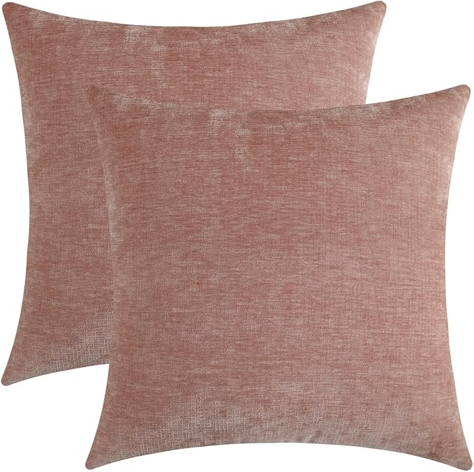 Blush Pink Chenille Decorative Couch Throw Pillow Covers, Soft Cushion Cases for Home Livingroom Sofa Décor, Pack of 2, 14 x 14 Inches